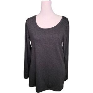 Old Navy Scoop Neck Long Sleeve Dark Gray Beaded Shirt. Top. Large.